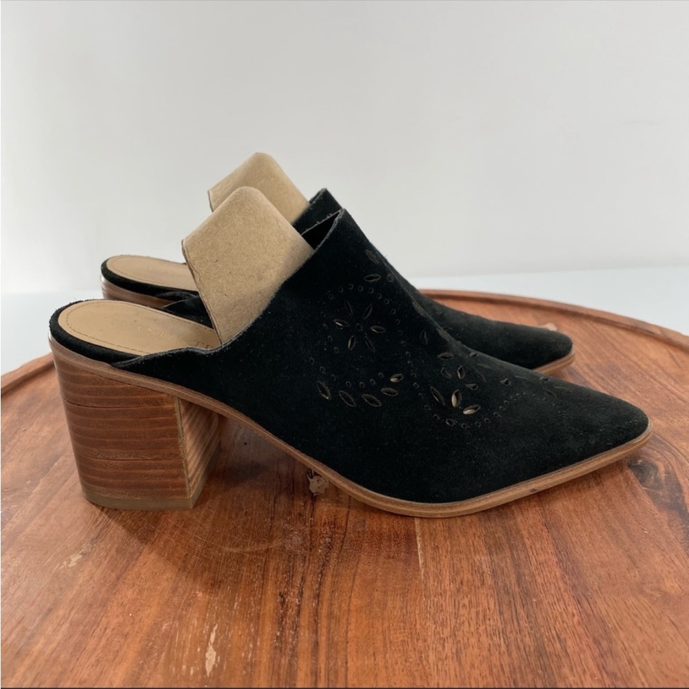 Ivanka Trump Black Suede Floral Block-heeled Mules